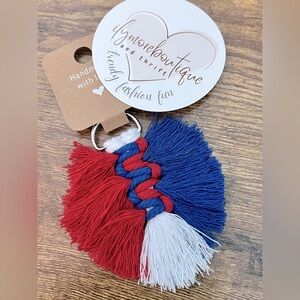 Handmade macrame buffalo bills inspired feather keychain